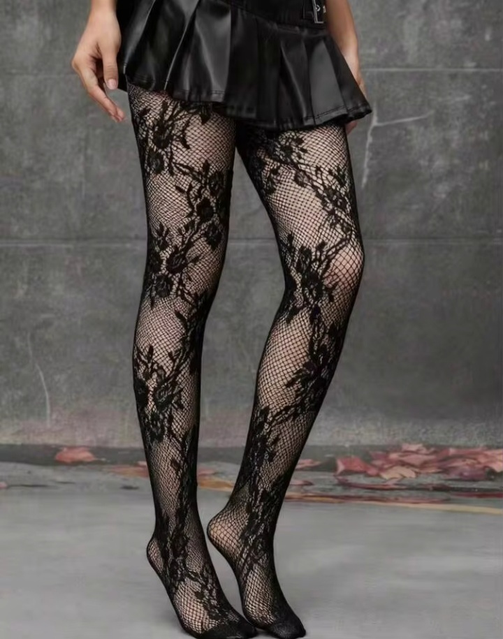 Women’s Black Floral Fishnet Tights – Stretch Mesh Stockings with Lace-Inspired Pattern